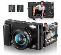 4K Digital Camera for Photography and Video with 32GB Card Battery Charger, 3'' 180°Flip Screen Camera with Flash 16X Zoom