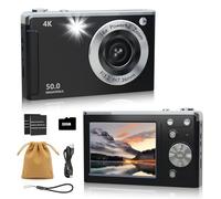 4K Digital Camera for Photography Autofocus,16X Zoom, 50MP Portable Compact Point and Shoot Digital Camera,Compact Travel Cameras for Beginners with 32GB Card, 2 Batteries, Black
