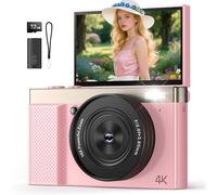 4K Digital Camera for Photography Pink: 16X Zoom 64MP Cam Records 4K Video for YouTube - AntiShake Flip Screen Single Point Shooting Vlogging Camera for Teen Girls & Young Women