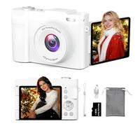 4K Digital Camera for Photography, Small Vlogging Camera with Flip Screen for YouTube, 50MP 16X Zoom, Portable Travel Cameras with 32GB SD Card for Beginners(White)