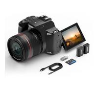 4K Digital Camera for Photography & Video, 12X Optical Zoom Camera with Flip Screen, 64MP WiFi Touch Screen Vlogging Camera with Flash, 64GB Card, 1700mAH Battery - Black
