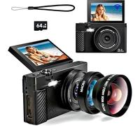 4K Digital Camera for Photography & Video, 64MP WiFi Touch Screen Vlogging Camera with Front and Rear Lenses, HDMI Output, Flash, 64GB Card, 3000mAh Battery - Perfect for YouTube, Travel & Beginners