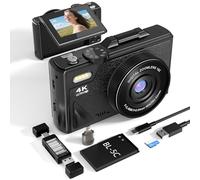 4K Digital Camera for Photography Vlogging: 64MP Compact Cameras with Flip Screen & Anti-Shake - 18X Digital Zoom Point and Shoot Camara with 32GB Micro SD Card for Beginners Teens Adults