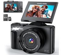 4K Digital Camera for Photography, WiFi 64MP UHD Vlogging Camera with 18X Digital Zoom, Super Wide-Angle Lens, 3" 180° Flip Screen, 32GB SD Card, Dual Batteries, Silver