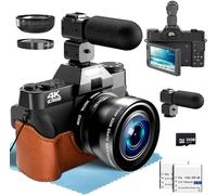 4K Digital Camera for Photography with 52mm Wide Angle & Macro Lens, with External Adjustable Microphone, 56MP Vlogging Camera for YouTube and Video, 18X Digital Zoom, 2 Batteries, 64GB TF Card