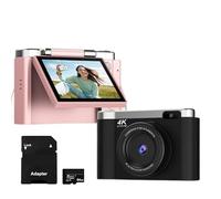 4K Digital Camera for Photography with Autofocus, 48MP Vlogging Camera for YouTube, 64GB SD Card, 2.8" Flip Screen, Compact for Travel with 8X Zoom, Flash, Anti-Shake, Rechargeable Battery (Pink)