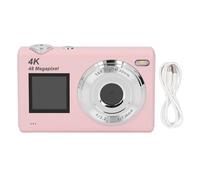 4K Digital Camera, HD 48MP Digital Point and Shoot Camera with Dual Screen, 16X Zoom, Small Camera for Kid Student Children (Light Red)