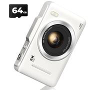 4K Digital Camera, White 48MP Digital Camera for Kids,Dual Camera Support for Selfies White