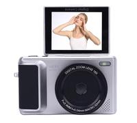 4K Digital Camera with Flip Screen, 64MP HD Autofocus & 16X Digital Zoom AI & Stabilization, Retro Mirrorless Video Camera for Photography Travel Video (Silver)