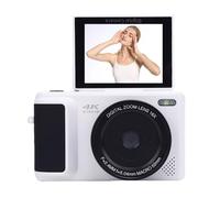 4K Digital Camera with Flip Screen, 64MP HD Autofocus & 16X Digital Zoom AI & Stabilization, Retro Mirrorless Video Camera for Photography Travel Video (White)