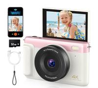 4K Digital Camera with Flip Screen, Pink, Compact Camera for Photography