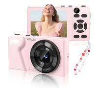 4K Digital Camera with Front Rear Lens, Autofocus 64MP, Metal Shell, Pink | Built-in 2000mAh Battery, Non-Slip Handle,Flash, 2.8" Screen, 18X Zoom for Beginner Teens Kids,Travel & Party,No Card