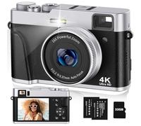 4K Digital Camera with Optical Viewfinder, 48MP Auto Focus, 16X Digital Zoom, Image Stabilization, Built-in Flash, 32GB Card & 2 Batteries