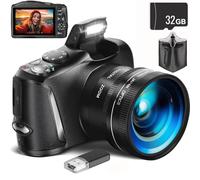 4K Digital Camera with Wide & Macro Lens, 32GB SD Card Included, DSLR Camera for Photography & Vlogging - Beginner-friendly Compact Bridge Camera