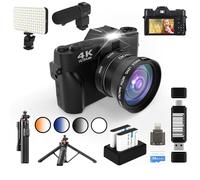 4K Digital Cameras for Photography: 48MP/60FPS Video Vlogging Camera for Youtube 16X zoom Cameras with 52mm Wide Angle & Macro Lens, Mircophone,180° Flip Screen, 32GB Card