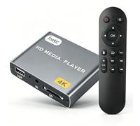 4K Digital Media Player, TV MP4 Video Player with HDMI/AV Output, Digital Signage Mini HD Media Players for USB Drives/SD Cards, H.265/HEVC, Looping, Auto Playback, Grey