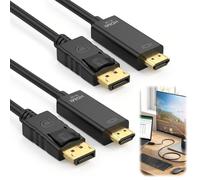 4K DisplayPort to HDMI Cable 1.8M, 2-Pack Gold-Plated Uni-Directional DP to HDMI Cable Cord 4K@30Hz/2K@60 1080P Adapter Compatible with Lenovo HP Dell ASUS NVIDIA AMD Projectors & Monitors (Black)