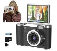 4K Foldable Screen Student Camera, 2025 New Point and Shoot Digital Cameras, FHD 4K Digital Camera for Photography with Flip Screen, 8X Zoom 48MP Digital Camera for Teens Adult (Black, 64GB TF Card)