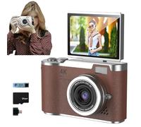 4K Foldable Screen Student Camera, 2025 New Point and Shoot Digital Cameras, FHD 4K Digital Camera for Photography with Flip Screen, 8X Zoom 48MP Digital Camera for Teens Adult (Brown, 64GB TF Card)