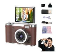 4K Foldable Screen Student Camera, Point and Shoot Digital Cameras with 32GB TF Card, Portable Camera FHD 48MP 4K Digital Camera with 8X Zoom Anti-Shake with Flip Screen (Brown, Camera Kit)