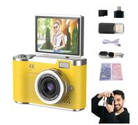4K Foldable Screen Student Camera, Point and Shoot Digital Cameras with 32GB TF Card, Portable Camera FHD 48MP 4K Digital Camera with 8X Zoom Anti-Shake with Flip Screen (Yellow, Camera Kit)