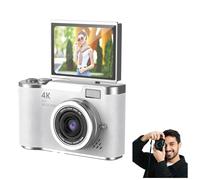 4K Foldable Screen Student Camera, Point and Shoot Digital Cameras with 32GB TF Card, Portable Camera FHD 48MP 4K Digital Camera with 8X Zoom Anti-Shake with Flip Screen (White, Camera Body Only)