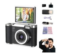 4K Foldable Screen Student Camera, Point and Shoot Digital Cameras with 32GB TF Card, Portable Camera FHD 48MP 4K Digital Camera with 8X Zoom Anti-Shake with Flip Screen (Black, Camera Kit)