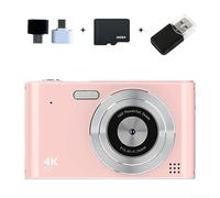 4K For-Camcorder & 48MP Digital Camera | 16X Zoom, 2.4" Screen, Anti-Shake, Face Detection, Beauty Mode, Motion Detection, Built-in Flash | 700MAh for battery Included(Pink 32G)