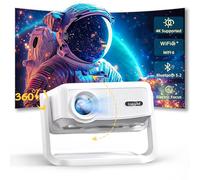4K Full HD 1080P Mini Projector, Support Electric Focus and Car Key, WiFi 6 and Bluetooth, 300 Inch, 360 Degree Rotation, Ideal for Home and Outdoor Theater, Support