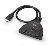4K Gold-Plated 3-Port Zero-Delay HDMI Switch, Supports 4K/1080p/3D, High-Speed 3-in-1 Adapter with Cable, Self-Powered Splitter for TV, Monitor, PS5, Xbox, Fire Stick, Laptop