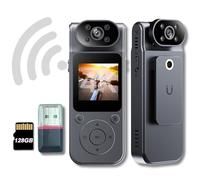 4K HD Body Camera Video Recorder with 180° Rotation Lens and WiFi for Real-Time Viewing, 128GB Memory, and Infrared Night Vision Body Cam for Outdoor Security, Law Enforcement,Travel (4K-128GB)