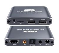 4K HD Digital Media Player, TV MP4 Video Player for USB Drive/Micro SD Card, Digital Signage, Auto Playback, H.265/HEVC, Optical/HDMI/AV Output, Grey