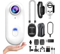 4K HD Mini Body Camera, Wearable Action Body Cam, Thumb Size Hands Free Recording Body Worn Camera, Pocket Action Cam with Mount Anywhere for Work, Travel, Pet Walking, Outdoors Activities,White,128GB