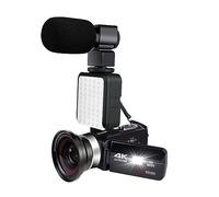 4K HD Night Vision Digital Camcorder 48M Home wifi Live Streaming DV Camera Takes Sharp Smooth(Black+Light+Mic+Wide Angle Lens)