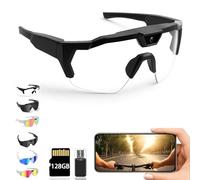 4K HD POV Sports Glasses with Camera, 2026 Upgrade 120° Ultra Wide Angle HD Wearable Glasses, Baseball & Outdoor Activity Recording Glasses, for Cycling Hikings (White A,128G)