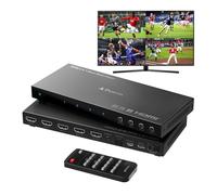 4K HDMI Multiviewer Switch 4x1 with PIP, PORTTA Quad Multi Viewer Seamless Switcher 4 in 1 Out with Toslink, 3.5mm Audio Output Support 4K 30Hz, 6 Viewing Modes, Downscaler, Compatible with PS4 Xbox