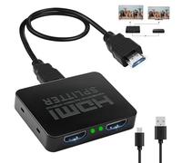 4K HDMI Splitter 1 in 2 out for Dual Monitors HDMI 2 way Splitter | Same Outputs Display at the Same Time, 2-Port Splitters for Full HD HDTV Blu-ray DVD PS4/PS5 Xbox Fire Stick, with USB Cable