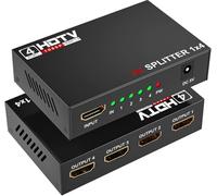 4K HDMI Splitter 1 in 4 Out, MT-VIKI 1x4 HDMI Distributor Powered Mirror/Duplicate Hub, Supports 4K@30Hz, 1080P, 3D, HDCP 1.4 for PS5, Xbox, Blu-ray, Laptop to 4 Monitors/HDTVs, Includes UK Power