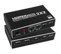 4K HDMI Switch 2 in 2 Out - HDMI Matrix 2x2 4K@60Hz with IR Remote | supports Dolby Digital, Ultra 3D, YUV 4:2:0, HDCP 1.4; Plug & Play for PC, TV, PS5, Projector (No PC desktop extension)
