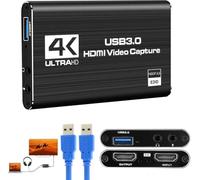 4K HDMI Video Capture Card USB 3.0 Gaming Capture Card Full HD 1080P | 60FPS Delay-Free Recording Plug & Play for Live Stream PS5 PS4 Xbox Nintendo Switch Camera PC OBS (Black)