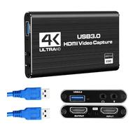 4K HDMI Video Capture Card USB 3.0 Video Capture Device Full HD 1080P 60FPS Game Recording for Live Stream PS5 PS4 Xbox Nintendo Switch Camera PC OBS (Black)
