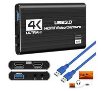 4K HDMI Video Capture Card,USB 3.0 Video Capture Device Full,HD 1080P 60FPS Game Recording for Streaming Recording PS5, PS4,Xbox,Camera PC,Nintendo Switch,OBS (Black)