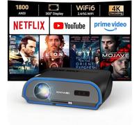 4K HDR Indoor Daytime Projector True 1800ANSI High Brightness, Smart Video Projector with Streaming Apps,WiFi,Bluetooth,2 HDMI/USB,Digital Zoom/Keystone,Ceiling Home Theater Gaming Outdoor Movie Night