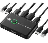 4K KVM Switch HDMI 2 Port Box, USB HDMI Switches for 2 Computers Share Keyboard Mouse Printer and one HD Monitor, Support UHD 4K@60Hz, with 2 USB Cables and 2 HDMI Cables