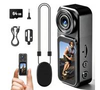 4K Mini Body Camera with Audio and Video Recording, 64GB Wearable POV Action Cam with 1.47" Screen, 180° Rotating Lens, Magnetic & Clip Mount, Thumb-Size Sports Camera for Outdoor, Travel, Pets