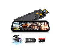 4K Mirror Dash Cam Front and Rear 10" IPS Full Touch Screen Rear View Mirror Dash Cam with 64G SD Card Adjustable Reverse Line IP69 Waterproof Dashcam Camera with WDR Type-C Charge Port 10M Cable