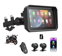4K Motorcycle CarPlay ＆ Android Auto Screen 6.25'' Wireless Apple Car Play Screen DVR with Dual Cameras for Motorbike, WiFi, GPS Navigation, Remote Control, Siri/Google Voice Control, TF-64G