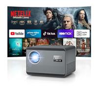 4K Netflix Official: 1200 ANSI Smart Projector 4K Supports with Various Official TV Apps, Auto Focus/Trapezoidal Correction Full HD 1080P WiFi Bluetooth for Home Cinema / Outdoor Mobile Phone