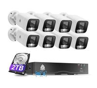 4K NVR 8CH PoE CCTV Security Camera System, with 2TB HDD + 8 x 8MP PoE IP Cameras, Person/Vehicle Detection, 2-Way Audio, Full Color Night Vision, Spotlight Siren, 24/7 Recording