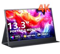 4K Portable Monitor, 13.3" UHD IPS Portable Laptop Screen, Second Screen Dual USB C HDMI Computer Gaming Display with Speakers, Travel Monitor for PC Phone PS4/5 Xbox Switch